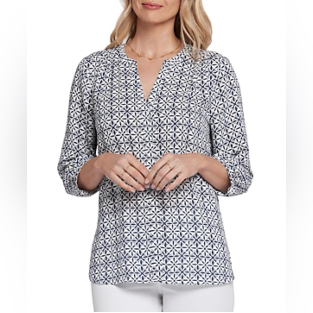 NOT YOUR DAUGHTER’S JEANS NYDJ Button Up Blouse Pleated Back Covered Buttons XS